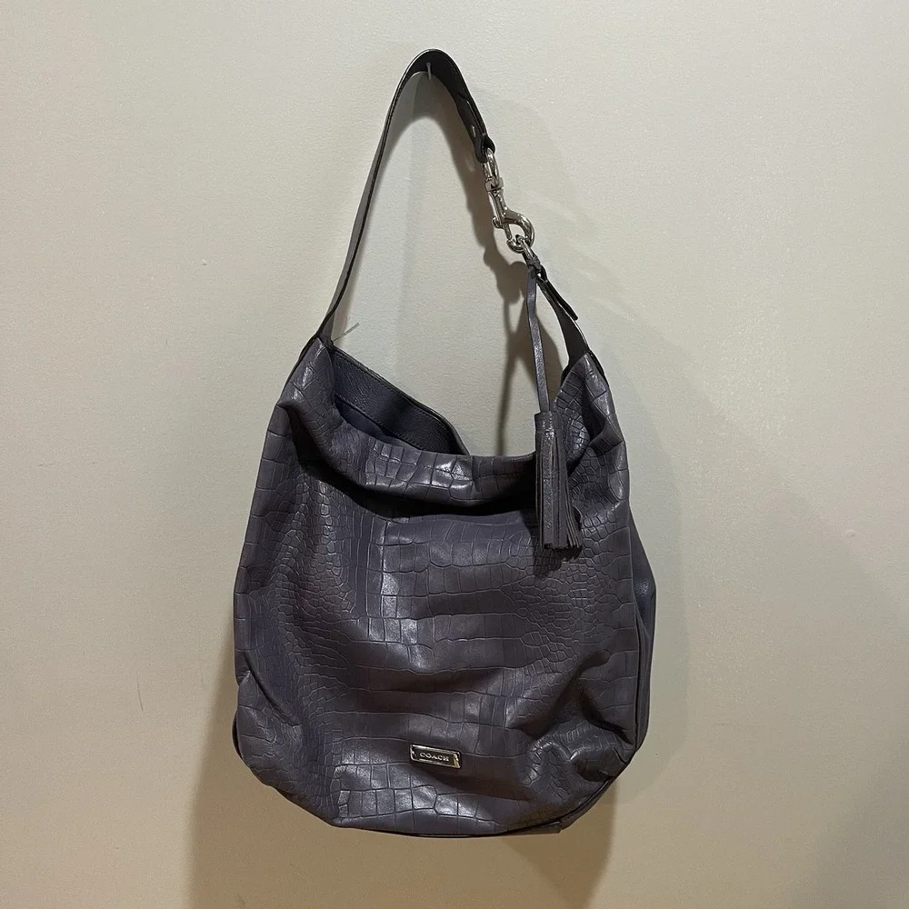 Coach Avery Handbag F26122 Lavender Croc Exotic‎ Embossed Leather Hobo Purse